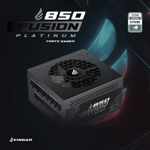 Fonte Gamer VINGAR Fusion 850W Teclab Extreme, Modular, PFC Ativo, Com Cabo, Preto