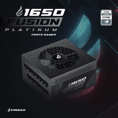 Fonte Gamer VINGAR Fusion 1650W Platinum, Teclab Extreme, Modular, PFC Ativo, Com Cabo, Preto