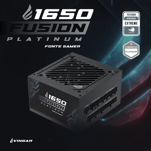 Fonte Gamer VINGAR Fusion 1650W Platinum, Cybenetics Platinum, Modular, PFC Ativo, Com Cabo, Preto