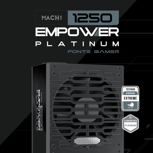Fonte Gamer MACH1 Empower 1250W Platinum, 1250W, Modular, PFC Ativo, Com Cabo, Preto