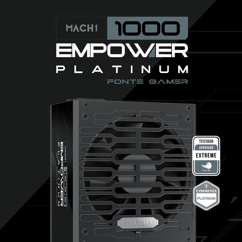 Fonte Gamer MACH1 Empower 1000W Platinum, 1000W, Modular, PFC Ativo, Com Cabo, Preto