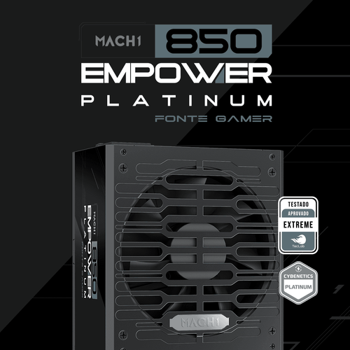 Fonte Gamer MACH1 Empower 850W Platinum, 850W, Modular, PFC Ativo, Com Cabo, Preto