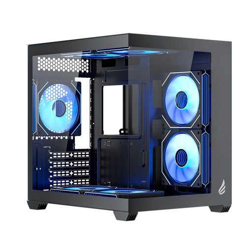 Gabinete Gamer VINGAR Misterium Mini, Lateral de Vidro, Preto, 7 Fans ARGB e Controladora